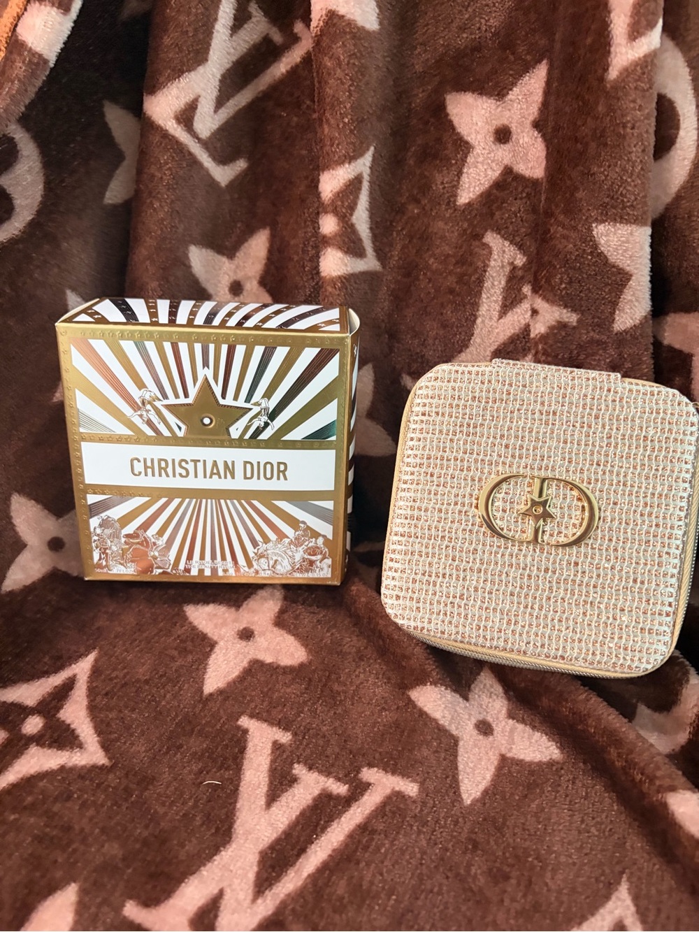 Dior Beige Woven Cosmetic Case with Gold CD Emblem